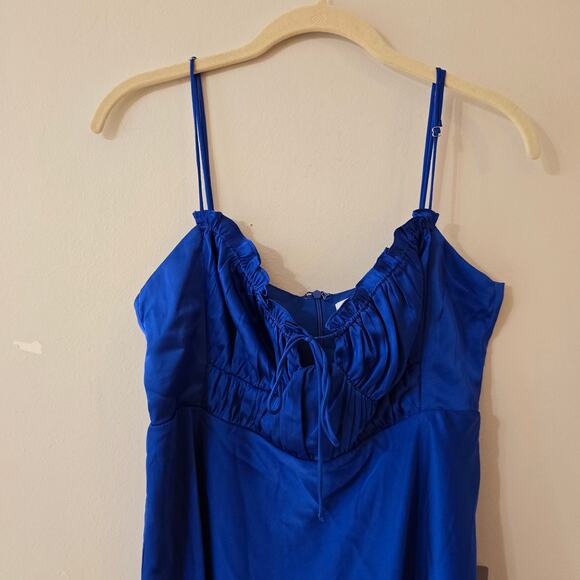 NWT ASTR the Label Satin Tie Front Blue Tank Mini Dress Sexy Short Size L Large - Picture 3 of 9